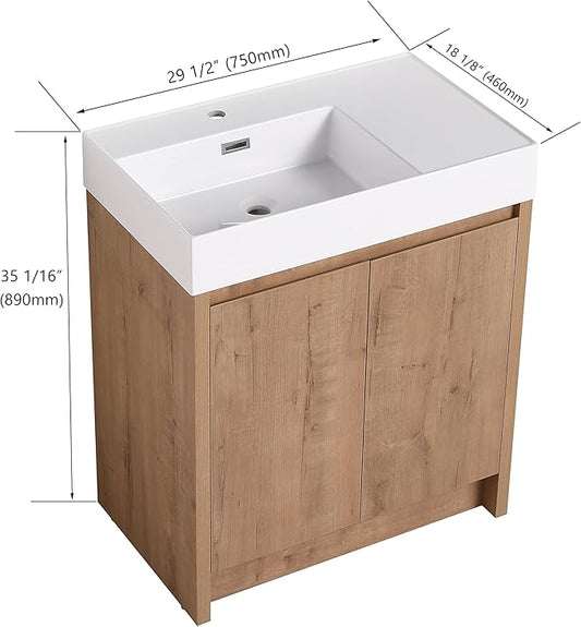 30 Inch Bathroom Vanity with Sink, Modern Bathroom Vanity Set, Brown Vanity, Soft-Closing Door and Thick Edge Resin Basin - 30" (IMO, 30inch-Left)