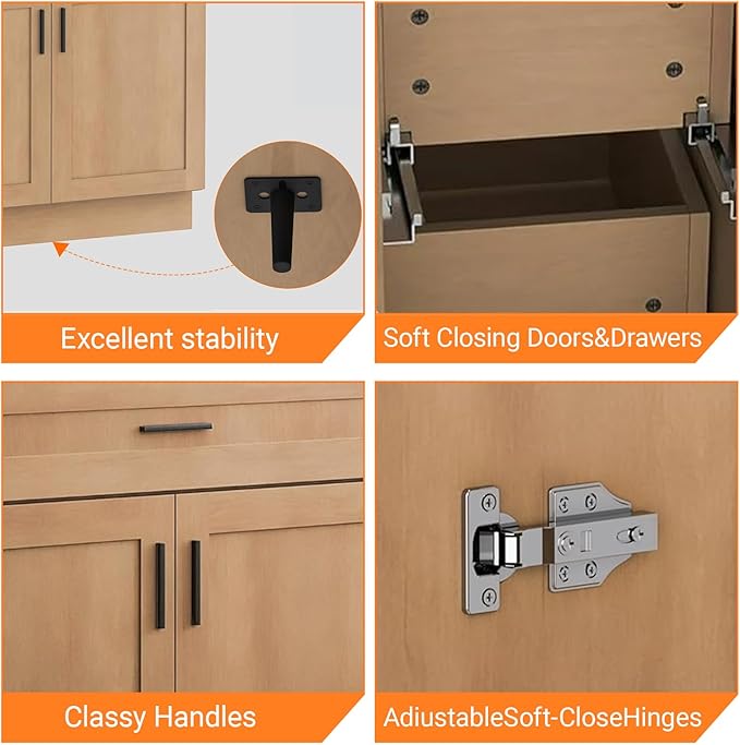 48 Inch Bathroom Vanity -Family Bathroom Vanities - Large-Size Farmhouse-Style Freestanding Bathroom Vanity, Premium Bathroom Vanities,Solid Wood Construction, with 6 Drawers