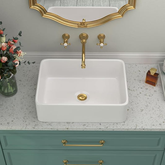 Rectangular Vessel Sink | Beslend 19''x15'' Bathroom Sink Rectangle Above Counter White Ceramic Porcelain Vessel Sinks Art Basin