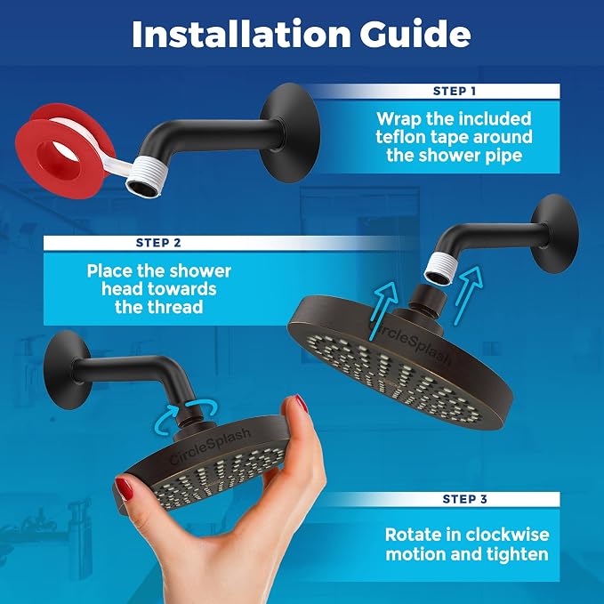 Shower Head - High Pressure 2.5 GPM - Oil Rubbed Bronze | Anti-clog silicone nozzles, removable restrictor, easy-clean fixed replacement