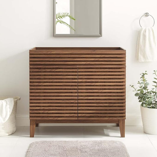 Modway Render 36" Bathroom Vanity Cabinet in Walnut - Sink Basin Not Included