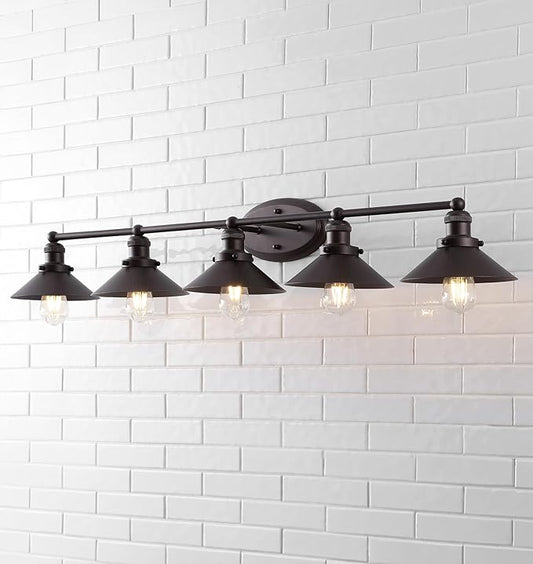 JONATHAN Y 36.25" Oil Rubbed Bronze 4-Light Industrial Farmhouse Metal Vanity Light Wall Sconce, Metal Shade for Bathroom Mirror, Kitchen, Entryway, LED Bulb Included (JYL7904A)