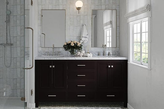 ARIEL Cambridge 66-inch Bathroom Vanity Base Cabinet,Solid Wood, 4 Soft Closing Doors, 6 Dovetail Drawers, Espresso