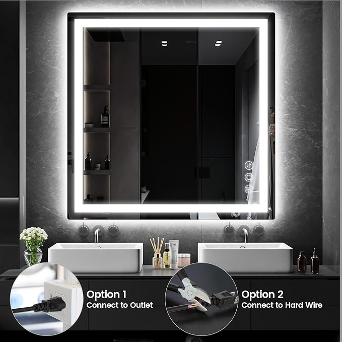36" x 36" LED Bathroom Mirror with Lights, Memory Vanity Mirror | Anti-Fog, 3 Color Modes, Dimmable, Front Lit, Memory Function, Tempered Glass, Lighted Bathroom Mirror for Wall