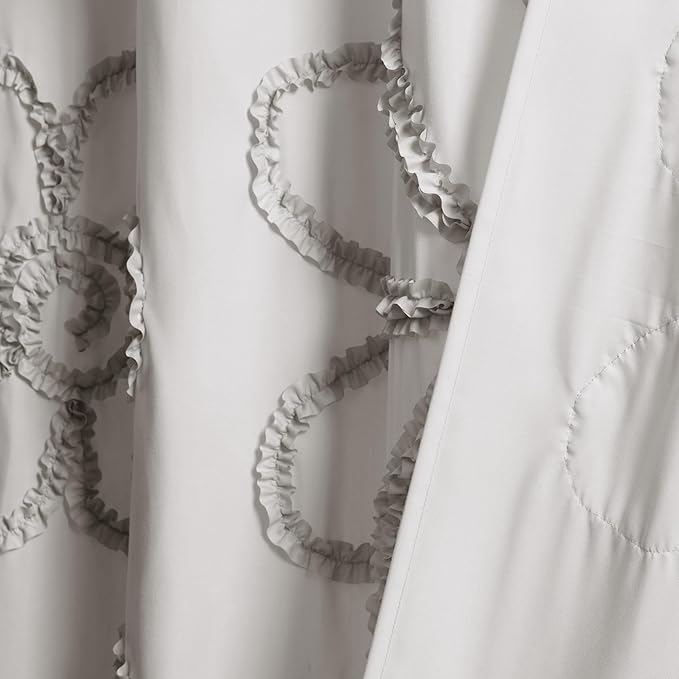 Lush Decor White Ruffle Flower Polyester Shower Curtain, 72" x 72"