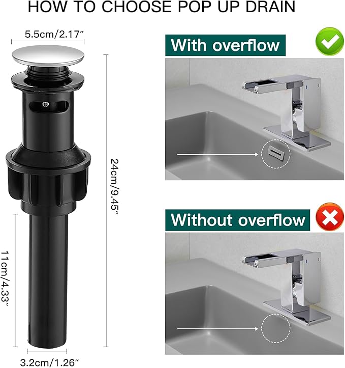 Hoimpro LED Waterfall Bathroom Faucet Polished Chrome, Single Handle Bathroom Sink Faucet 1 Hole, 3 Colors Light Changing, with Pop-up Drain and cUPC Supply Lines, Stainless Steel
