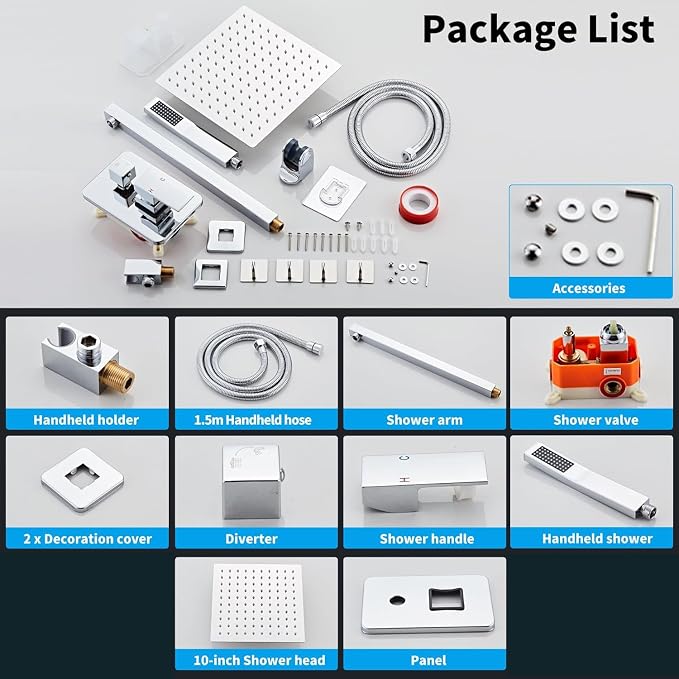 8 Inch Polished Chrome Shower Faucet Set with Rain Shower Head and Handheld Spray, Wall Mounted Rainfall Shower Head with Handheld Combo, Bathroom luxury Shower System with Valve and Trim