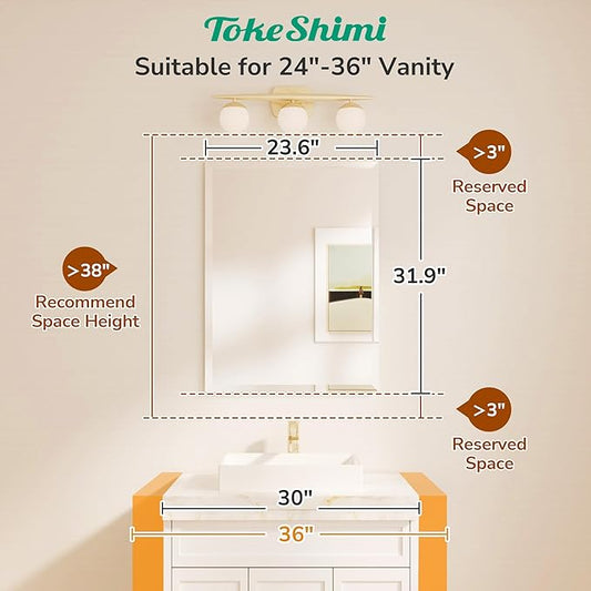 TokeShimi 24x32 Beveled Bathroom Mirror Frameless, Tempered Rectangle Bathroom Vanity Mirror Beveled with 1" Beveled Edge, Shatterproof Farmhouse Wall Mirrored for Living Room, Entryway, Restroom