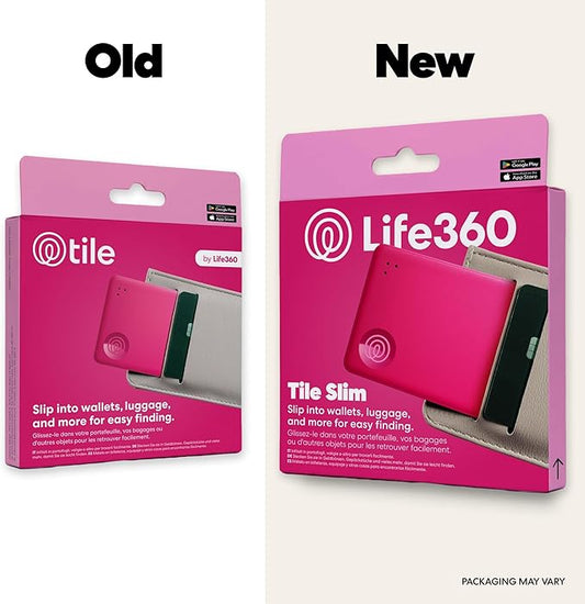 Life360 Tile Slim - Wallet Finder, Bluetooth Tracker and Item Locator for Luggage Tags, Passports and More. Both iOS and Android Compatible. Phone Finder. 1-Pack (Pink Punch)
