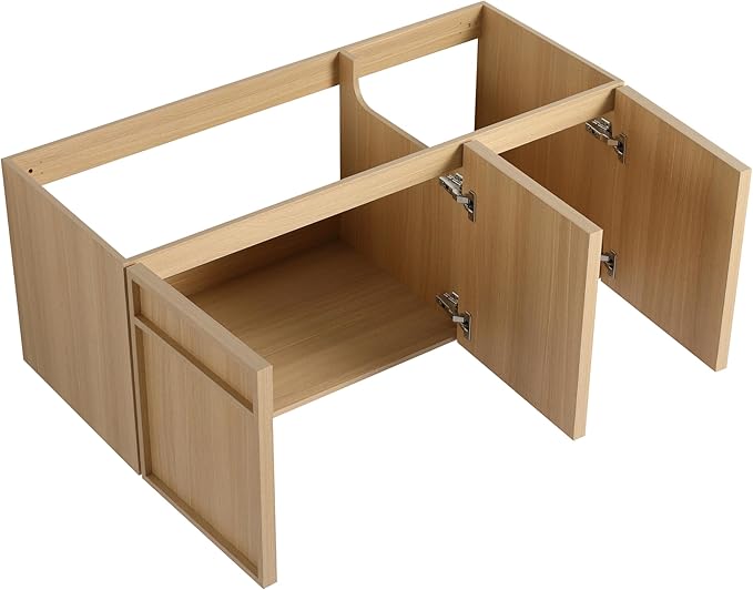 48" Wall Mounted Bathroom Vanity with Resin Sink, Floating Vanity with 3 Soft Closing Doors, Original Oak Plywood (KD-Packing)