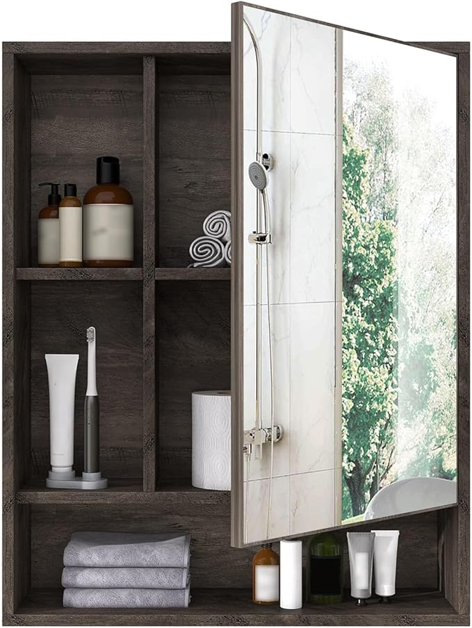 ChooChoo Bathroom Wall Mirror Cabinet, Medicine Cabinet with Storage Shelf | Over The Toilet Storage Cabinet, Adjustable Shelf, 6.3 x 21.6 x 24 Inches, Grey