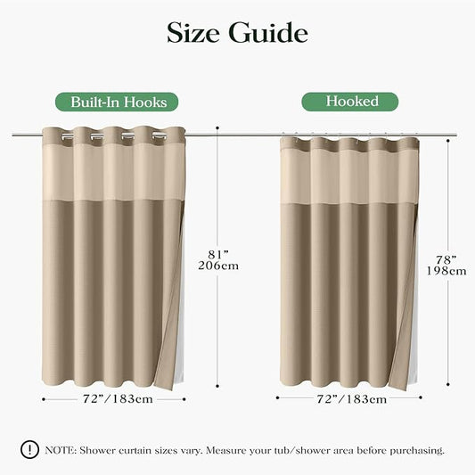 Beige Hook Free Waffle Shower Curtain & Snap-in Fabric Liner,72x81 | Less Time to install, 3 in 1 Fabric Shower Curtain and Liner Set with Magnets, Long, Shower Curtains for Bathroom