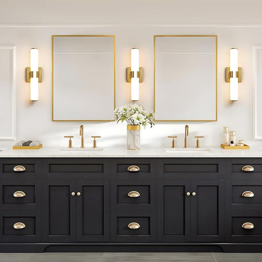 Gold Bathroom Light Fixtures - 16 Inch Modern Vanity Light 15W 5CCT Dimmable LED Bathroom Sconce with Acrylic Shade, Indoor Vanity Lighting Fixtures Over Mirror