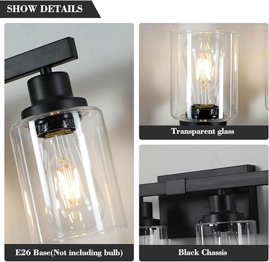 6-Light Black Vanity Lights 38'' Modern Bathroom Vanity Lighting Fixtures Above Mirror, Industrial Matte Bathroom Light Fixtures, Bath Wall Light Fixtures, Black Wall Sconces
