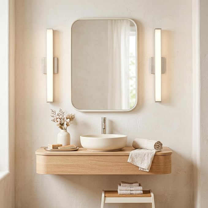 URSOLA 24" Modern LED Bathroom Light Fixtures, Chrome 3CCT Dimmable Bathroom Vanity Light Over Mirror, Bathroom Vanity Bath Bar Lights with Double Layer Acrylic Shade