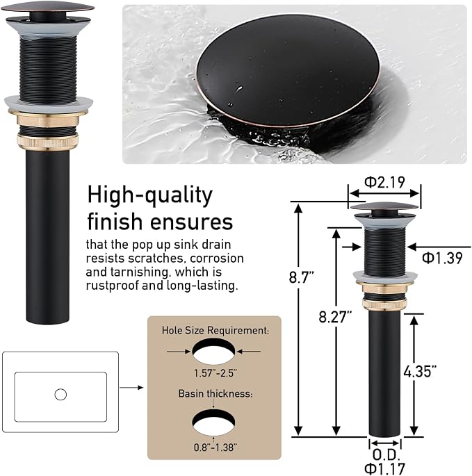 Vessel Sink Faucet, Oil Rubbed Bronze 1 Hole Single Handle Tall Bathroom Vanity Faucets, Modern Utility Rv Laundry Bath Restroom Mixer Tap with Metal Pop Up Drain and 2 Water Supply Lines