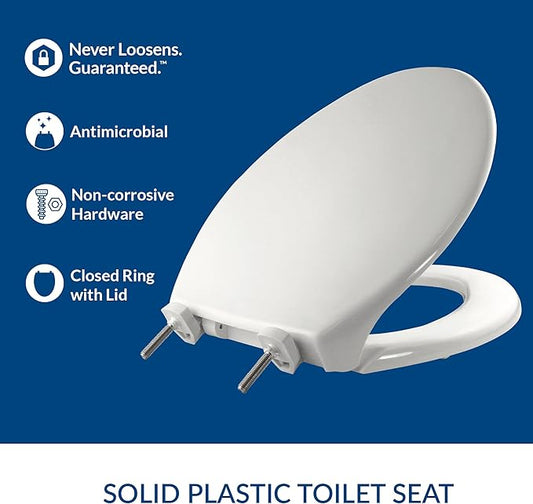 BEMIS 7800TDG Commercial Closed Front Plastic Toilet Seat, Heavy Duty Industrial Seat with Lid, Secure Installation for Long Lasting Hospitality Use, Elongated, White