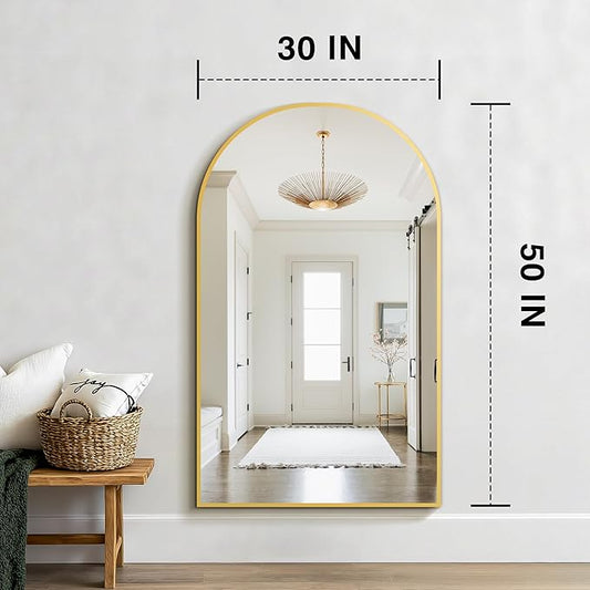 FICTOR 30" x 50" Arched Bathroom Vanity Mirror for Over Sink, Gold | Anti-Rust Metal Framed, HD Tempered Shatter-Proof Glass, Modern Wall Mirror for Entryway, Living Room, Bedroom