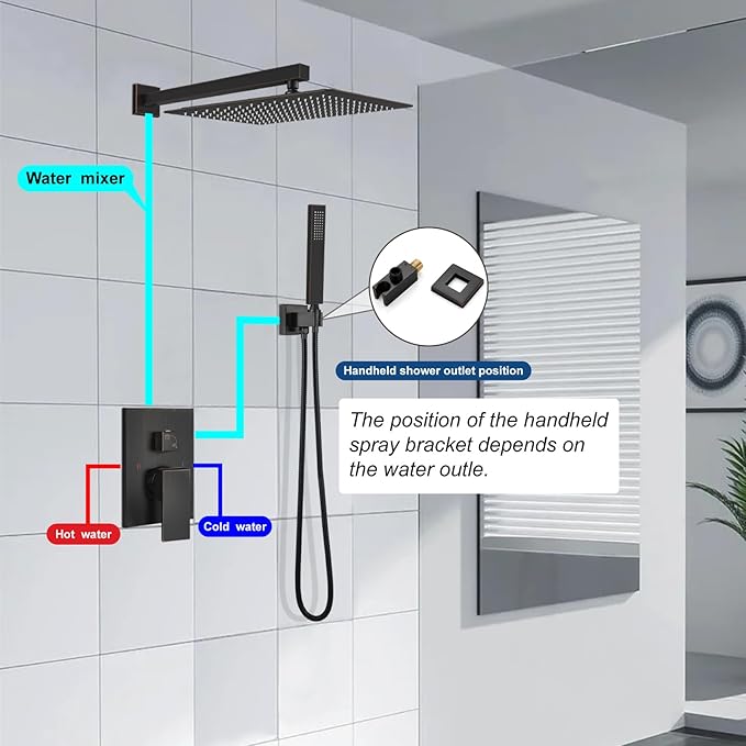 Midanya Shower Faucet Set with Handheld Sprayer,16 Inch,Oil Rubbed Bronze | Rough-in Shower Valve and Trim Kit Included,Square Rain Head,Wall Mount Shower System,All Metal,Bathroom