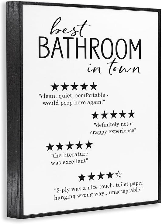 Stupell Industries 'Best Bathroom Five Star Reviews Funny Bath Phrases', Framed Giclee Art, Black, 11 x 14 Inches, Easy to Hang and Sturdy, Made in USA, by Lettered and Lined