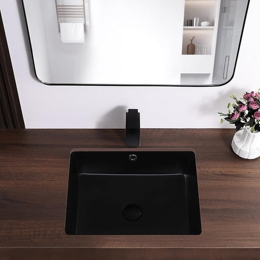 20 Inch Undermount Bathroom Sink Black Rectangle Sink with Overflow | 19.5"x15.6" Matte Black Vanity Sink,Undermount Design,Easy to Clean,Modern Style,Ideal for bathroom,vanity, lavatory,restroom