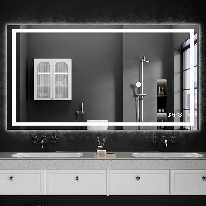 36"x55" LED Bathroom Mirror with Lights, Dimmable,Anti-Fog,Bathroom Vanity Mirror for Wall, Backlit + Front Lit, Memory Function, Shatter-Proof,Tempered Glass