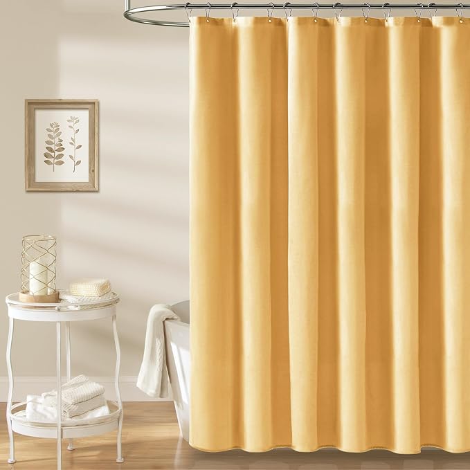Long Linen Textured Waterproof Thick hower Curtain Set, 72x84, Gold | Tall Size, 230GSM Polyester, Heavy Duty Cloth, Weighted Hem, 12 Plastic Hooks, Modern Luxury Hotel Style, Machine Washable