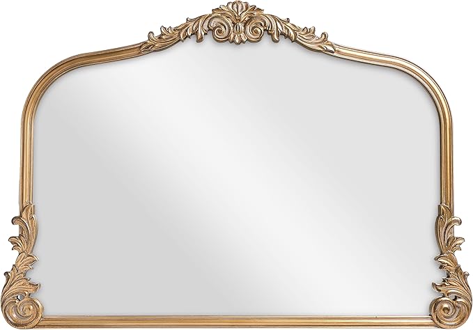 English Estate Carved Arch Wood Wall Mirror, Mirror for Entryway, Living Room, Bathroom, Antique Gold, 26x37