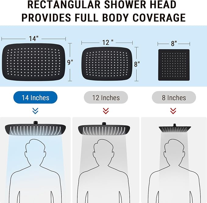 G-Promise All Metal 14" Rain Shower Head with Handheld for Bathroom Upgrade | All Metal, Built to Last, Easy Install, Adjustable Height & Angle for All Heights, Extra Long Hose, Modern Upgrade