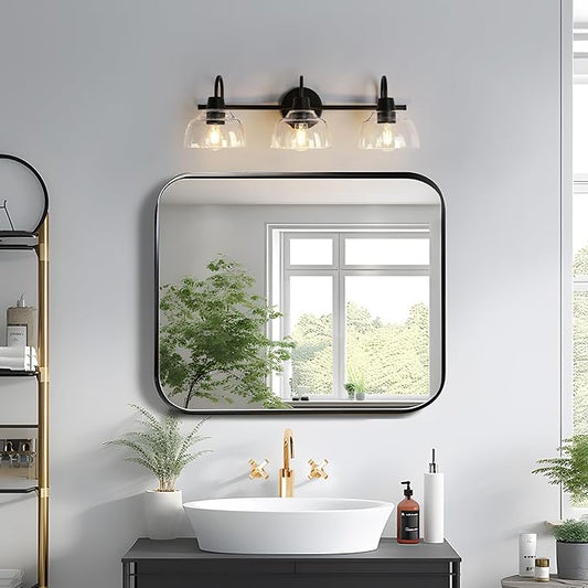 classy leaves Black Bathroom Light Fixtures, 3 Light Bathroom Vanity Lights with Clear Glass Modern Farmhouse Black Bathroom Sconce Wall Lighting