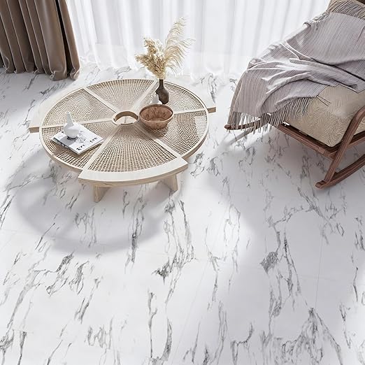 Art3d 30-Pack Peel and Stick Vinyl Floor Tiles, 12 x 12 in, Gray Marble | Anti-Slip, Waterproof, Stain-Resistant, Simple to Clean, Durable, Premium Vinyl, Ideal for Kitchen, Dining Room, Bedrooms