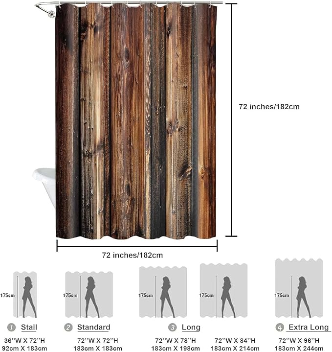 Rustic Shower Curtain Set, Rustic Barn Door Shower Curtain, Farmhouse Waterproof Cloth Bathroom Sets, Vintage Wooden Board Brown Fabric Bathroom Curtains with Hooks, 60"x72"