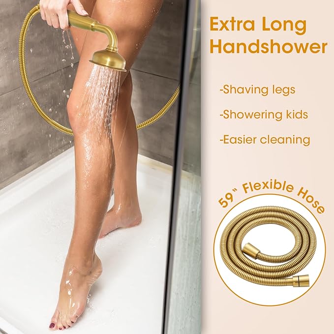 Rainfall Shower Head with Handheld Combo, Brushed Gold Shower System with Balance Pressure Valve, 9 inch Shower Head and Faucet Set, Rain Shower Head with Handheld Spray Wall Mount(B2312-BG)