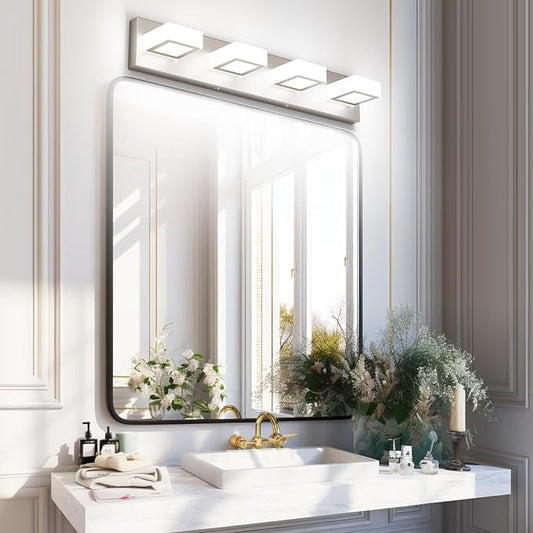 Ralbay Brushed Nickel Vanity Light for Bathroom Metal Acrylic Modern LED Bathroom Light Fixtures Over Mirror