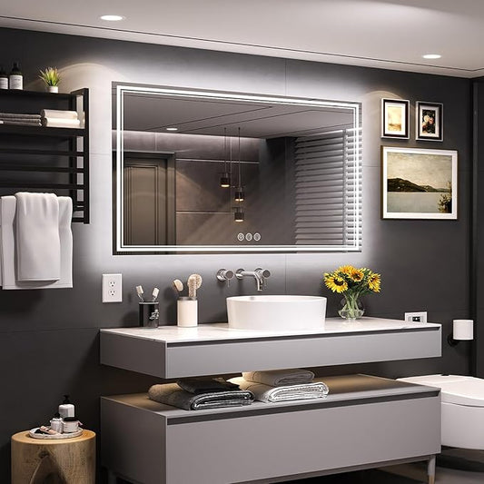 55x30 Inch LED Bathroom Mirror with Frontlit & BacklitοΌIndependent ControlοΌ, Lighted Mirror for Bathroom Wall with 3-Color Dimmable & Anti-Fog, Vanity Mirror with Lights