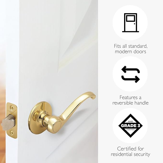 Design House Scroll Passage Door Lever, Polished Brass | Surface, Traditional, Brass, Hardware, 783035