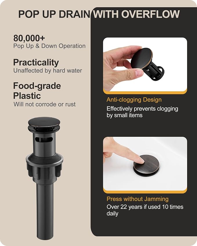 Oil Rubbed Bronze Bathroom Faucet 3 Hole, 8 Inch 2 Handles with Drain | Lead-Free Brass, Widespread Bathroom Sink Faucet, Pre-installed cUPC Supply Lines, 10 Mins Install, For Vanity Rv Farmhouse