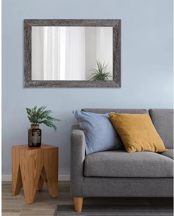 AAZZKANG Wall Mirror with Rectangle Wood Frame Large 26"x18" Rustic Decorative Hanging Mirrors for Bedroom Bathroom Living Room Home Office