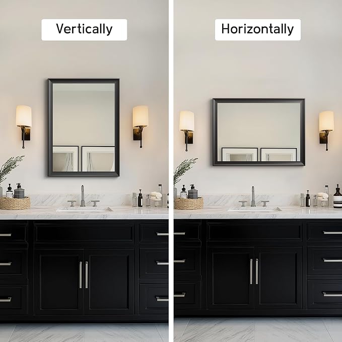 2 Pack Black Bathroom Mirrors for Over Sink 22x30 Inch | Rectangle Wall Vanity Mirror for Bedroom, Entryway, Living Room Decor, Aluminum Alloy Framed, Anti-Rust
