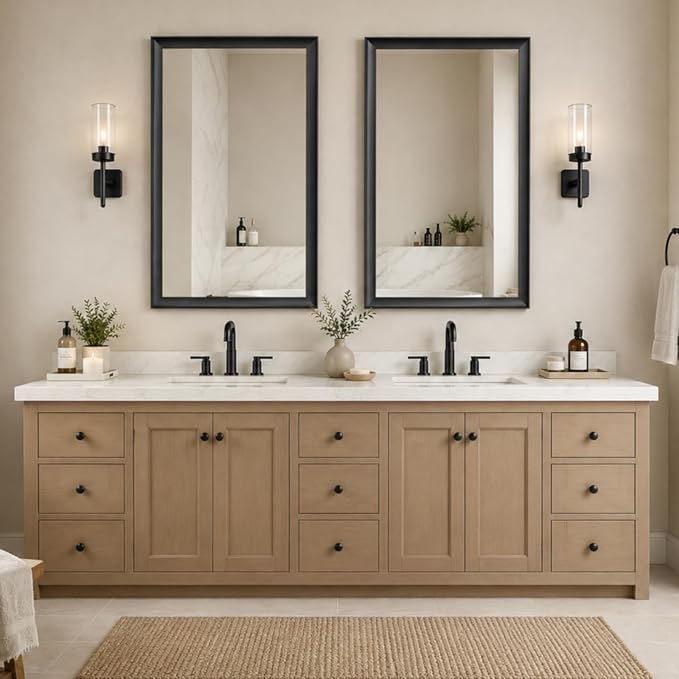 2 Pack Black Bathroom Mirrors for Over Sink 24x36 Inch | Rectangle Wall Vanity Mirror for Bedroom, Entryway, Living Room Decor, Aluminum Alloy Framed, Anti-Rust
