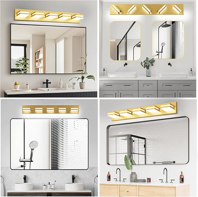 IZORRO LED Modern Bathroom Lights Fixtures(5-Light,Dimmable),Gold Acrylic Wall Lighting,Vanity Lights for Bathroom Over Mirror - 6000k 30In (No Assembly Required)