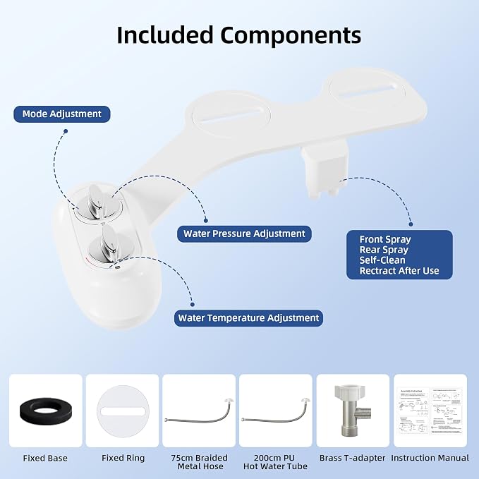 Garvee Ultra-Slim 3 in 1 Bidet Self-Cleaning Dual Nozzles | Rear & Front Wash | Adjustable Warm & Cold Water Pressure | Easy Installation