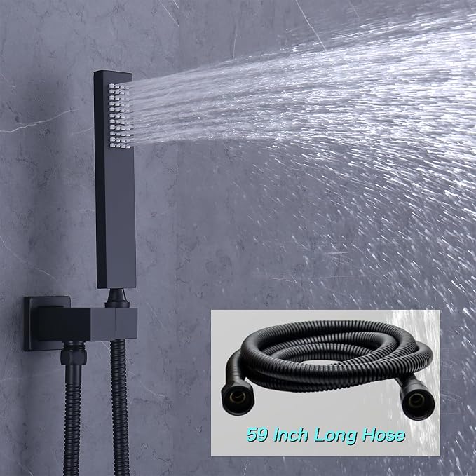 3 Functions Shower Head System Matte Black Shower Faucet Set | 16X26 inch Ceiling Shower, 6 Body Jet, Handheld Shower, Temperature Display, 5 Functions Can All Run Together