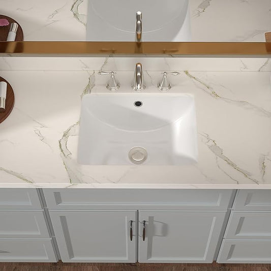 Lordear Undermount Bathroom Sink 18x14 Inch White Rectangle Porcelain Ceramic Vessel Sinks Deep Basin with Overflow Lavatory Vanity Sink Mounted Under the Counter