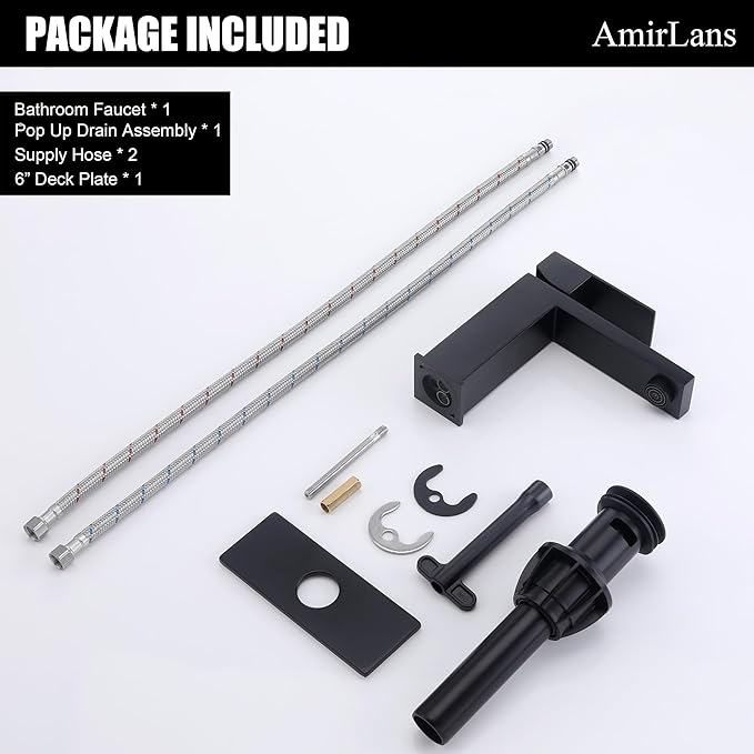 Black Faucet Bathroom, Stainless Steel Matte Black Bathroom Faucet Single Hole with Pop Up Drain, Single Handle Faucet AML-1141-BK
