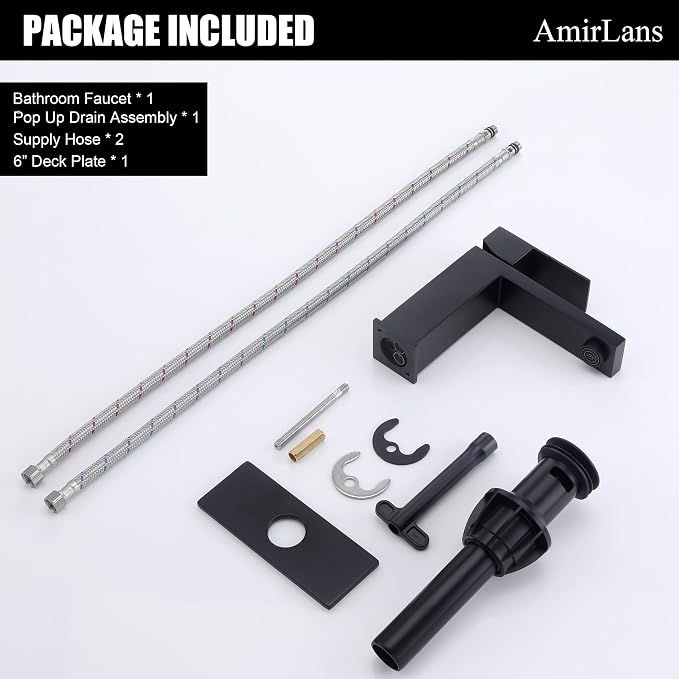 Black Faucet Bathroom, Matte Black Bathroom Faucet Single Hole | Stainless Steel Single Handle 1 Hole Bathroom Sink Faucets with Pop Up Drain, AML-1141-BK