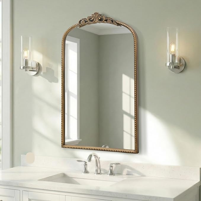 Micasso Bathroom Mirrors for Over Sink: 19"x31" Gold Vintage Arched Mirror | Traditional Ornate Baroque Decorative Antique Wall Mirror for Bedroom/Entryway/Hallway/Dresser/Vanity/Mantel/Nightstand