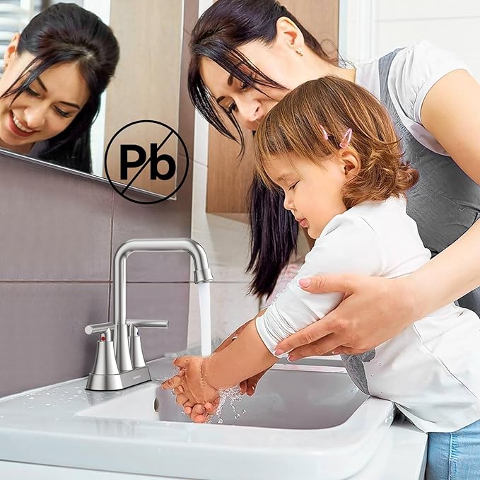 Bathroom Sink Faucet, Hurran 4 inch Brushed Nickel Bathroom Faucets for Sink 3 Hole with Pop-up Drain and Supply Lines, Stainless Steel 2-Handle Centerset Faucet for Vanity RV Restroom