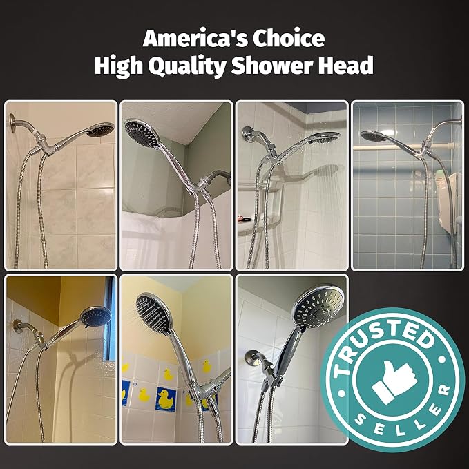 High Pressure Handheld Shower Head for Low Water Pressure Homes | 5 Shower Modes, 1-Min Quick Installation, 59” Stainless Steel Hose, Angle Adjustable Holder, for Kids, Pets, Parents, Family