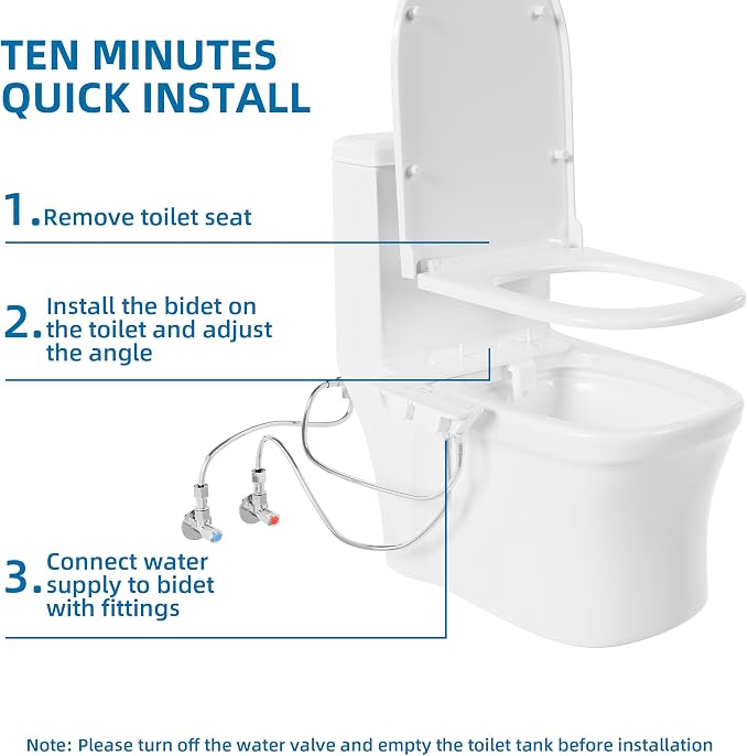 Garvee Non-Electric Bidet Attachment, Dual Nozzle, Side Control | Adjust water temp & pressure; self-cleaning nozzles; quick DIY install fits most toilets—fresh, comfortable rinse without pow